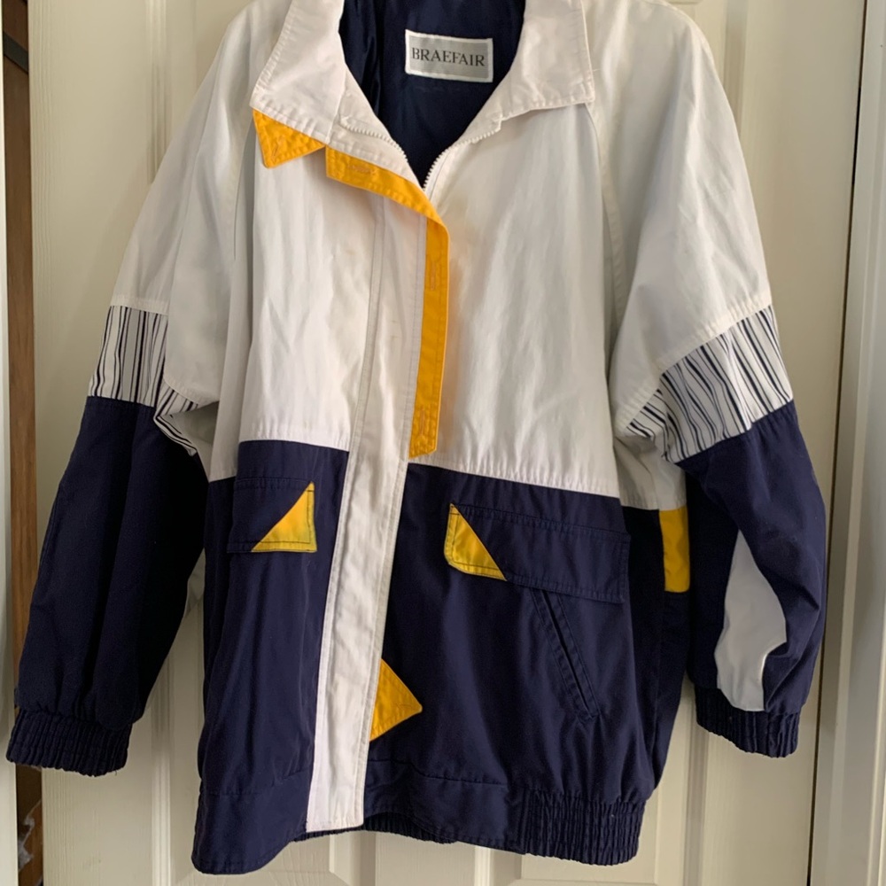 Braefair Women's Colorblock Raincoat - White, Navy, Yellow